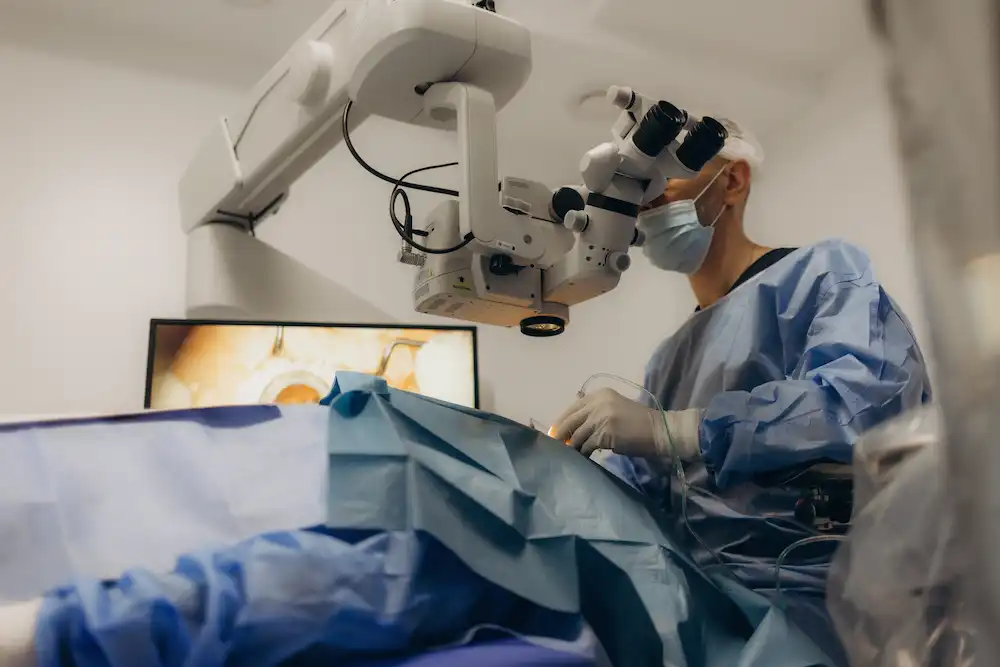 An image of an ophthalmologist performing cataract surgery on a patient