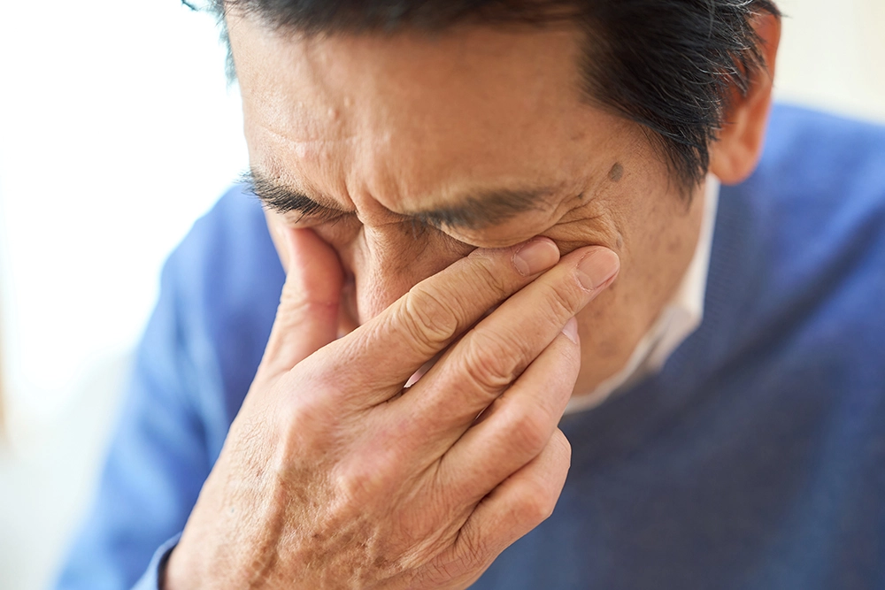 Hazy vision concept representing posterior capsule opacification symptoms after cataract surgery